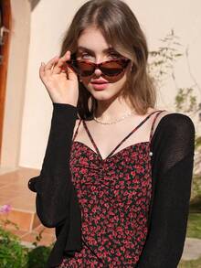 Women's Fashionable Vacation Casual Lightweight Linen Knit Sweater - Black - View 4