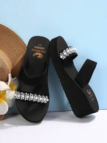 New Summer Women Beach Slippers, Simple Flip Flops, Casual Fashion Classic Thick Sole Mid-High Heel Sandals - Black - View 2