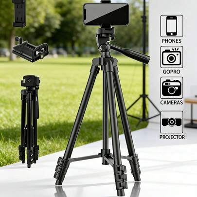 Chân máy gấp gọn bằng hợp kim nhôm di động với đầu bi xoay 360° | Tương thích với điện thoại /Android, máy ảnh DSLR, GoPro, máy chiếu | Chiều cao có thể điều chỉnh, nhẹ và nhỏ gọn, lý tưởng cho chụp ảnh tự sướng, phát trực tiếp, quay vlog, chụp ảnh, hội nghị video, du lịch.