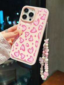 Pink Heart Pattern & Bow Lanyard Set, Minimalist Girly Style Suitable For IPhone 17/17 Pro A Max/Air/7/8/7p/8p/X/XS/XR/XS Max/11/11 Pro/11 Pro Max/12/12 Pro/12 Pro Max/12 Mini/13/13 Pro/13 Pro Max/13 Mini/14/14 Pro/14 Plus/14 Pro Max/15/15 Pro/15 Plus/15 Pro Max/16/16 Pro/16 Pro AMX/16 Plus/17/17 Pro/17 Pro Max/17 Air Phone Cases, Valentine''s Day Gift - Pink - View 4