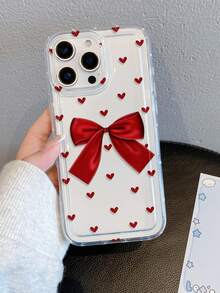 1pc Fashionable Heart & Bow Pattern Phone Case, Suitable As Holiday Gift Compatible With Samsung, Compatible With IPhone XS/XS Max/XR/11/12/13/14/14 Plus/15/15 Plus/16/16 Plus/7/8 Plus/17/17 Pro And Other Models - Multicolor - View 5