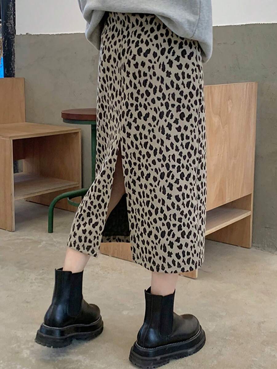 Leopard Print A-Line Skirt, High Waist Women Skirt - Multicolor - View 1