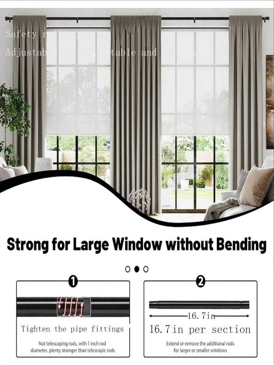 5/8 Inch Black Curtain Rod Set, Heavy Duty For Bedroom, With Brackets, Birthday/Graduation Gift - Black - View 1