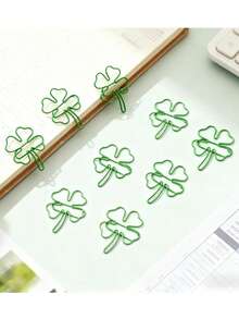 10/30pcs Lucky Green Four-Leaf Clover Metal Paper Clips - Decorative Office Supplies With Good Luck Charm, Durable Metallic Binder Clips For Organizing Files, Journals, Planners - Irish Symbol Of Fortune & Happiness, Clips For Paper - Green - View 3