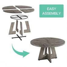 Tribesigns Farmhouse Dining Table, 120 Cm Round Dinner Table For 4, Rustic Wood Dining Room Table For Home Dining Room Living Room (Easy Assembly)(Grey) - Grey - View 9
