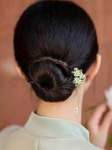 1件热带佩斯利花纹复古印花，木纹，郁金香花鸟图案，闪亮宫鹤，优雅复古波西米亚风木质U型发夹，新款流苏花朵发饰，汉服旗袍头饰，四季皆宜，发髻延长器，发夹，女士发饰 - 彩色 - 查看 8