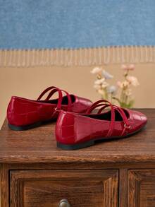 女士时尚方头红色套脚鞋，适合通勤、办公、派对、约会、婚礼、新年、情人节等场合，休闲百搭，松紧带设计，春季新品上市 - 紅色 - 查看 5