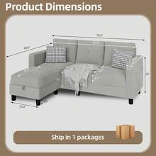 Sofás seccionales convertibles para sala de estar, sofá en forma de L, juego de sofá modular de 3 asientos con tela de poliéster y sofá otomano movible para apartamentos, oficina (gris oscuro) - Gris claro - Ver 2