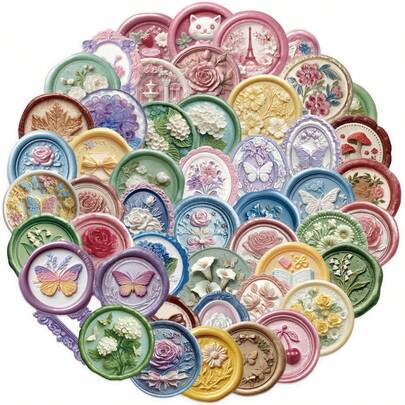 50pcs Embossed Stamp Stickers, Creative Graffiti Stickers, Office Supplies, Phone And Computer Stickers, High-Quality, Waterproof Cool Stickers, Fun And Classic Gift Decorations, Great Value Pack Of Cute Cartoon Stickers, Cool Anime Decorative Stickers