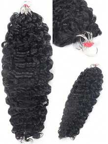 第三代 7包/350克缅甸卷曲钩编羽毛辫真人发，100% Remy真人发，微预环，350克全头波西米亚风缅甸卷曲钩编真人发接发，羽毛线无缝隐形接发 - Natural Black - 查看 7