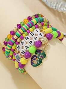 波西米亚西部风情狂欢节主题聚合物粘土多层手链，热门跨境电商商品 - 彩色 - 查看 1