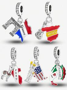 1件时尚西班牙串珠吊坠，适合女士手链、手镯DIY饰品制作和日常穿搭，是女孩的理想配饰。 - 銀色 - 查看 11