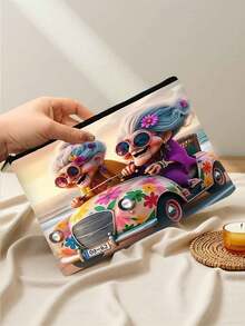 2-In-1 Reversible Makeup Bag, Two Grandma Pattern Designs, Double Layer Travel Toiletry Bag With Inner Pockets, Suitable As Coin Purse, Stationery Organizer, Ideal Gift For Christmas, Halloween, Birthday, Graduation, For Women, Friends, Family, Students - Multicolor - View 7