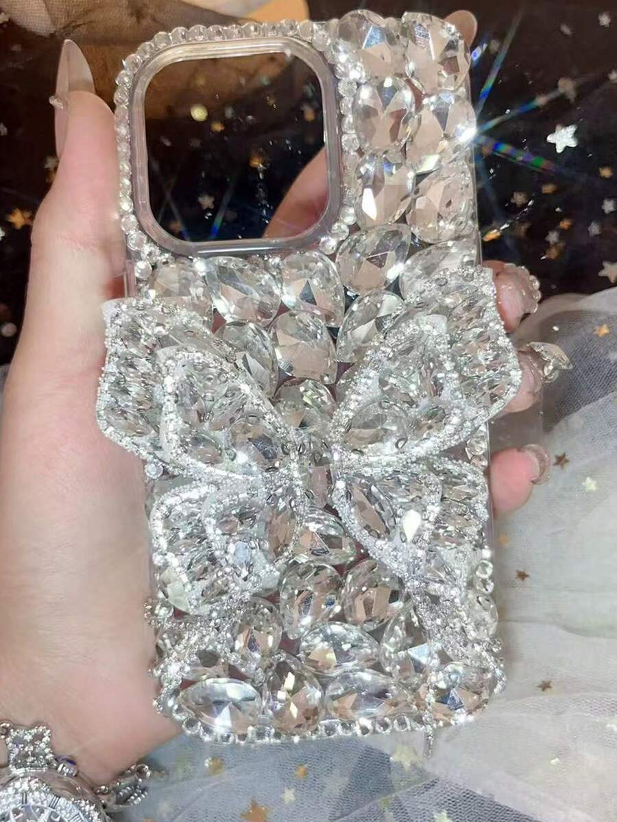 Sequins,Diamond Luxury Bling Rhinestone Bowknot Phone Case Compatible With IPhone 17 Pro Max, 14, 15 Plus, 11, 12 Series, Full Body Protective Cover - Clear - View 1