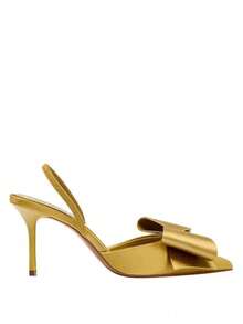Giày sandal cao gót mũi nhọn màu đen đính nơ dành cho nữ, gót nhọn kín mũi, quà tặng Ngày của Mẹ. - Màu vàng - Xem 3