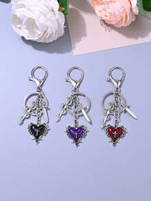 1个哥特复古心形蛇缠绕剑十字星吊坠钥匙扣 - 彩色 - 查看 1