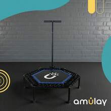 Amulay Trampolín Fitness Hexagonal 101 cm con Barra Ajustable – Brincolín para Adultos con 42 Ligas, Acero Anticorrosión y Capacidad 100 kg - Azul - Ver 3