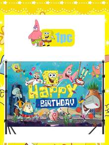 SpongeBob SquarePants Theme Party Backdrop, Cross-Border Birthday Happy Decoration Banner Supplies, Cartoon Fish Brother Hanging Cloth, Dorm Bedroom Wall Decor Creative Background Cloth, Cute - Multicolor - View 16