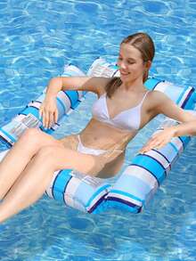 4 tubos Flotador de red inflable para piscina, Flotador de piscina a rayas plegable, Hamaca flotante inflable para el agua - Multicolor - Ver 8