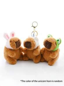 1pc Capybara Plush Keychain, Cute Animal Keyring, Creative Animal Keychain, Couple Keychain, Bag Pendant, Backpack Charm, Wallet Charm, Car Charm, Small Gift - Multicolor - View 5