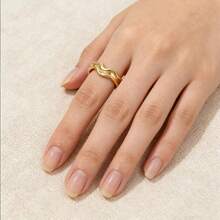 COINBUFF 1pc Minimalist Textured Line Stainless Steel Plated Gold Adjustable Non-Fading Ring, Suitable For Daily Wear And Holiday Gifts - As Shown - View 5