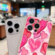 Estuche para teléfono con patrón de corazón colorido Compatible con estuches para teléfonos   17  16 Pro Max  15 Pro Max  13 y  12 Hecho de material TPU bordes rectos clásicos acabado mate que brinda protección contra golpes y caídas Un gran regalo para familiares, amigos, seres queridos, novios / novias y para aniversarios Día de San Valentín y otras festividades - Blanco - Ver 3