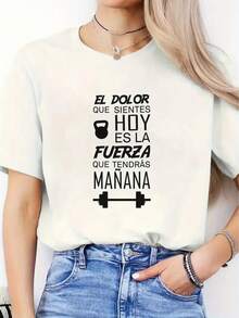 Women's Casual Blouses 1 Women's Graphic Print Fitness T-Shirt - "The Pain That Always Hurts" Print, Soft And Breathable, Short Sleeve, For Outdoor Sports And Wear - 黑色 - 查看 7