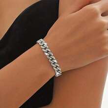 1pc Rhinestone Decor Cuban Link Chain Bracelet, Gift For Women - Cuban Chain Bracelet - View 7