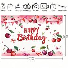 1pc Cherry Theme Pink Birthday Party Banner, Cherry & Ribbon Design, Suitable For Family Events, Weddings, Christenings And Festivals, Indoor/Outdoor Use, Party Decor, Birthday Party Decorations - Multicolor - View 7