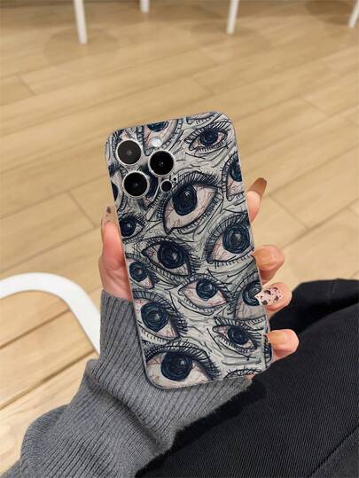 1pc Minimalist All-Over Eye Pattern Painted Transparent Anti-Slip Anti-Drop TPU Phone Case Compatible With IPhone 16/16 Plus/16 Pro/16 Pro Max, 15/15 Plus/15 Pro/15 Pro Max, Galaxy S25 Ultra, S24 Ultra, S22, S21 Ultra, Pixel 6a, Pixel 7, Pixel 8, Pixel 9, Pixel 10 Pro XL Series. Provides Lens Protection And Can Be Used As A Protective Cover, Ideal As A New Year, Christmas, Halloween Or Valentine's Day Gift