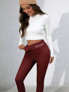 Women's Thermal Fleece Leggings - Autumn Winter High Waist Slim Fit Warm Pants - Đỏ - Xem 3