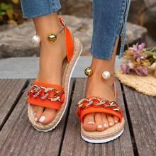镶钻沙滩凉鞋，甜美女性风格，适合海滩度假，防滑软底 - 桔色 - 查看 13
