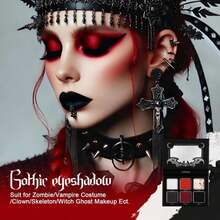 Black Red Eyeshadow Palette, Highly Pigmented True Red White Dark Grey Goth Smoky Eyeshadow Palette, 6 Color Matte Shimmer Burgundy Metallic Halloween Makeup Palette For Zombie Vampire Clown,Blendable - ColorD - 查看 3