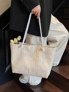 大容量草编手提包，女士新款夏季多功能单肩包，适合海滩、度假、通勤等场合。 - 彩色 - 查看 11