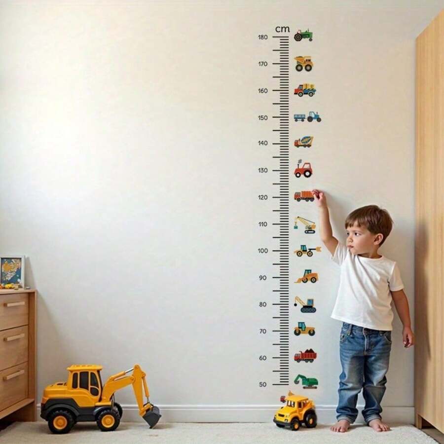 BRUP Boy Room Growth Chart Stickers - Colorful Construction Vehicle Wall Decals, Easy To Peel And Stick, No Residue, Educational Fun Measurement Markers, Suitable For Teenagers' Room Decoration, Teenagers' Room Decoration | Vivid Stickers | Plastic Construction, Teenagers' Room Decoration, Suitable For Halloween And Christmas, Christmas Gift - Nhãn dán chiều cao - Xem 1