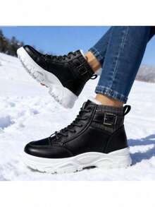 Women's Snow Boots - Waterproof, Anti-Slip Ankle Booties With Warm Fluffy Lining, Easy Slip-On Design For Winter Comfort. - Black - View 4