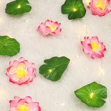 1串人造莲花LED灯串 - LED夜灯，适用于莲花和睡莲养护、节日装饰。创意荷叶铜线灯，室内墙柜窗饰，莲花睡莲串灯。 - 暖色 - 查看 4