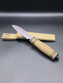 Cuchillo táctico con mango ergonómico texturizado, ideal para actividades exteriores y camping. - Caqui - Ver 3