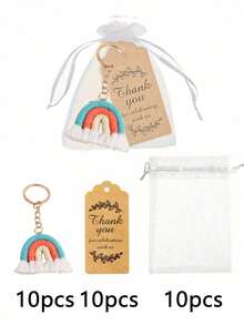 30 件/15 件彩虹编织钥匙扣礼品套装，包括 5 件/10 件手工钥匙扣、5 件/10 件感谢卡和 5 件/10 件欧根纱袋，波西米亚风格彩虹编织钥匙扣，适用于伴娘礼物、宾客回礼、生日派对、迎婴派对、母亲节派对、订婚派对、单身派对和酒吧/蝙蝠庆祝活动 - 彩色 - 查看 18