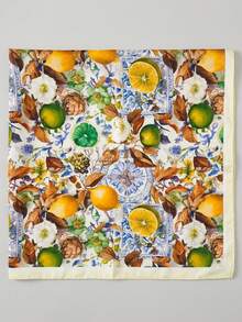 1条女士休闲柠檬印花围巾/头巾，春夏时尚发饰，非常适合海滩派对、假日度假和音乐节。