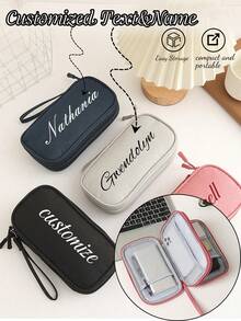 1pc Customizable Name Electronic Storage Bag, Waterproof Travel Storage Bag, Portable Travel USB Drive, Hard Drive, Earphone Storage Bag, Multifunctional Electronic Accessories Storage Bag, Suitable For Daily Use, School, Work Or Travel, Waterproof And Easy To Clean, Picnic, Outing, Travel, Birthday Gift, Teacher's Gift, Christmas Gift - Multicolor - View 3
