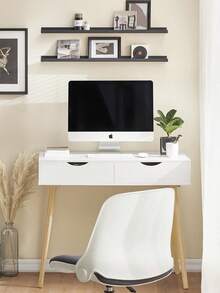 SoBuy FWT40-WN, Home Office Table Desk Computer Desk Computer Workstation 2 Drawers - White - View 1