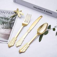 120pcs Vintage Plastic Silverware Set, High-Quality Disposable Heavy-Duty Cutlery Set With Retro Pattern, Suitable For Large Events, Parties, Weddings, Birthdays, Galas, New Year - Gold - View 5