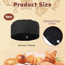 2 Pack Black Chef Skull Cap Unisex Chef Hats Adjustable Kitchen Cooking Caps With Breathable Mesh Top Black Extra Large Size For Men And Women - như hình ảnh - Xem 2