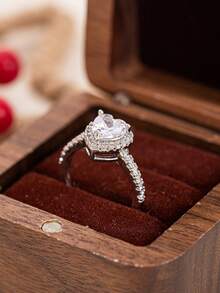 1pc Simple Heart-Shaped Design Elegant Copper Ring For Women - Multicolor - View 6