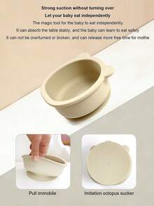 1个米色硅胶婴儿碗，大开口，底部防滑吸盘，柔软舒适，适合日常喂食 - 杏色 - 查看 10