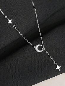 1pc S925 Sterling Silver Minimalist Fresh Elegant Star Tassel Necklace, Women's Daily Commute Versatile Exquisite Star Moon Choker Necklace, Holiday Gift - Stars and Moon - View 6
