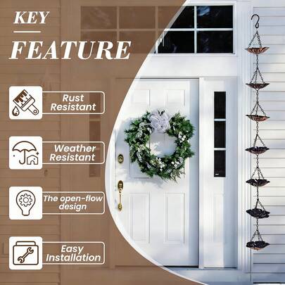 Hawthorn Flower Rain Chain, Decorative Drainage Gutter Chain For Courtyards, Elegant Drainage Pipe Alternative With Soothing Sound Effect, Suitable For Garden/Porch/Patio