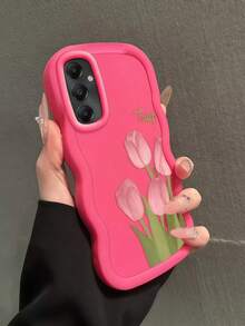 1pc Dopamine Wave Design Phone Case Compatible With Samsung S25Ultra/S25Plus/S25/S25FE/S24Ultra/S24Plus/S24/S24FE/S23Ultra/S23FE/S23/S23+/S22Ultra/S22/S22+/S21Ultra/S21FE/S21/S21+/S20Ultra/S20FE/S20/S20+/A73/A72/A55/A54/A53/A52, P30, Honor X6b, OPPO A74, Realme C53, Realme Narzo N53, Minimalist Design, Creative Pattern, Durable Tulip Flower Phone Cover - White - View 4