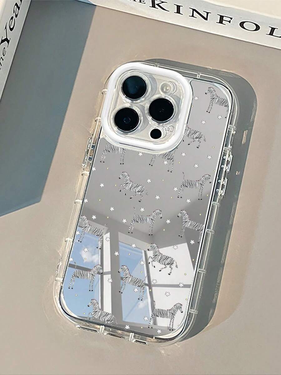 1pc Zebra Flower Pattern Mirror Surface Phone Case, Dual-Use As Makeup Mirror, Raised Lens Ring, 1.5mm Thick PC Hard Shell, Compatible With IPhone 17/17 Pro/ AIR/17 Pro Max/ 16/16 Pro/16 Plus/16 Pro Max/15/11/12/13/14/16E/15 Pro/14 Pro/13 Pro/12 Pro/11 Pro/15 Pro Max/14 Pro Max/13 Pro Max/12 Pro Max/11 Pro Max